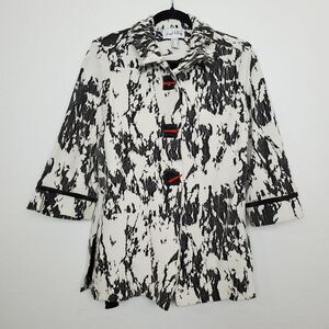 Joseph Ribkoff Womens Long Line Jacket Size 6 Marbled 3/4 Sleeve Contrast Button